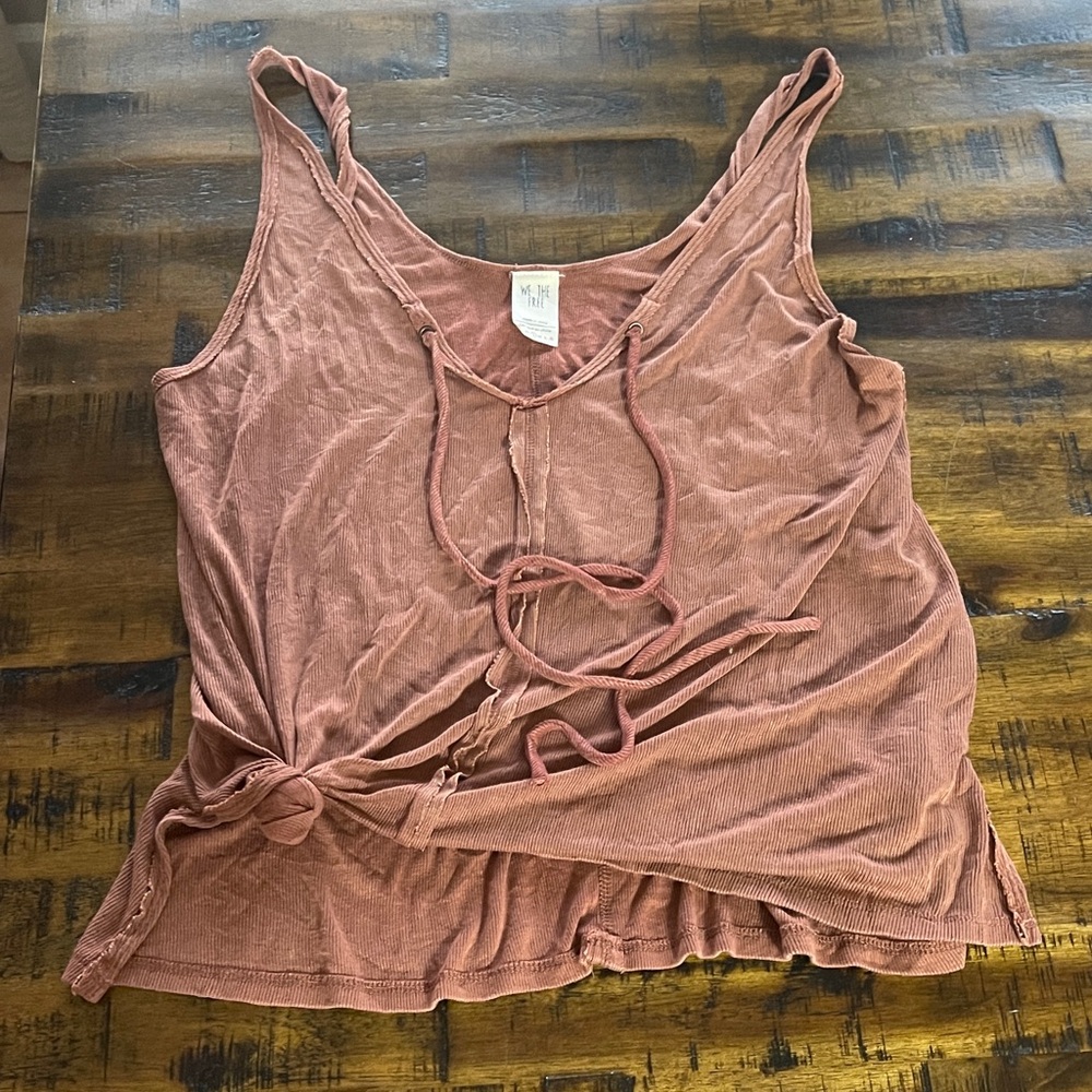 We The Free Dusty Rose Knit Tie-Front Tank Top